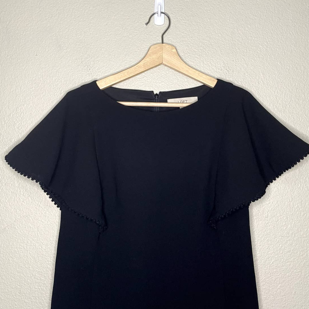 𝅺loft Dress Black Mini Dramatic Sleeve Embellished Batwing Scoop Neck Size‎ 2 - Picture 5 of 12